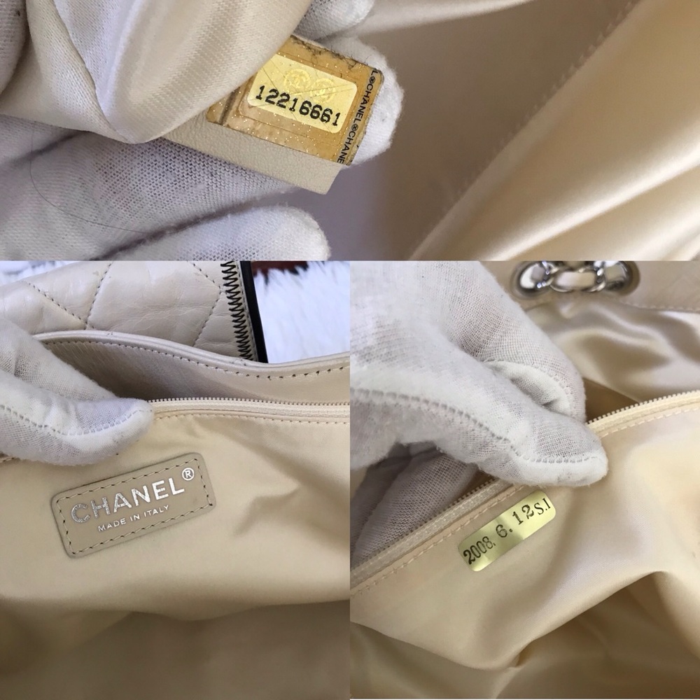 CHANEL Quilted East West Tote Bag Lambskin Silver Harware Cream Color - Picture 5 of 16